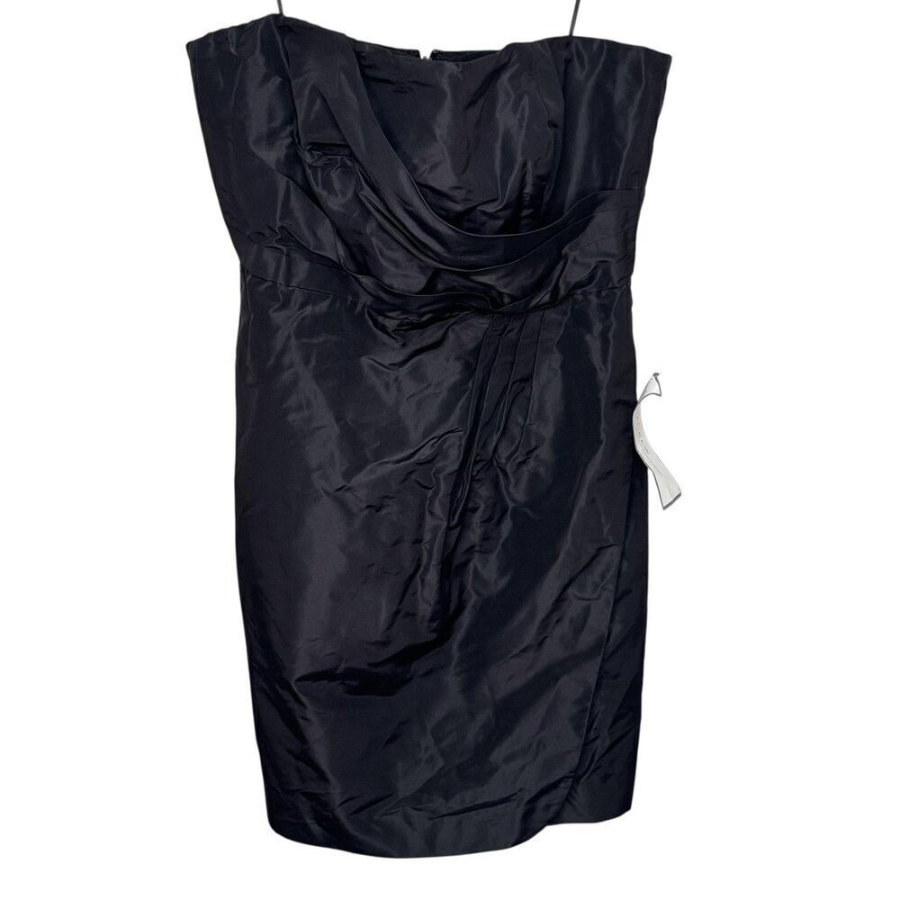 J Crew Dress Womens 10 Black Selma Silk Taffeta Strapless Sheath Mini Cocktail